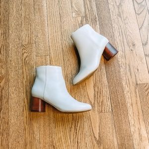 chelsea crew White Leather Ankle Booties with Stacked Wood Heel